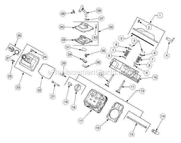 Cylinder Head, Valves, And Breather Diagram and Parts List for 2206 13A-298M100 Cub Cadet Lawn Tractor